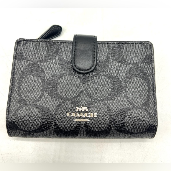 Coach F23553 Corner Zip Wallet – Black (Signature Canvas / Leather Trim) - Picture 1 of 10